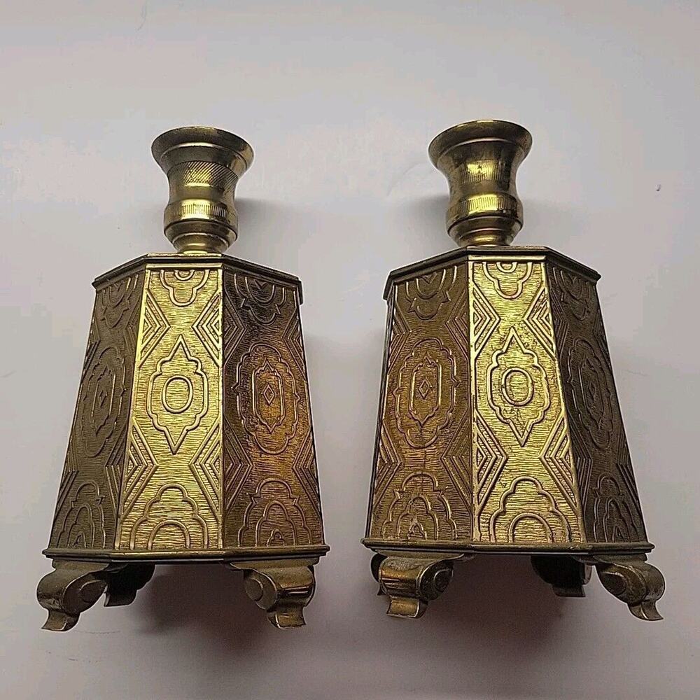 Antique 1930 German ERHARD SOHNE Gothic Brass Church Altar Candle Holders
